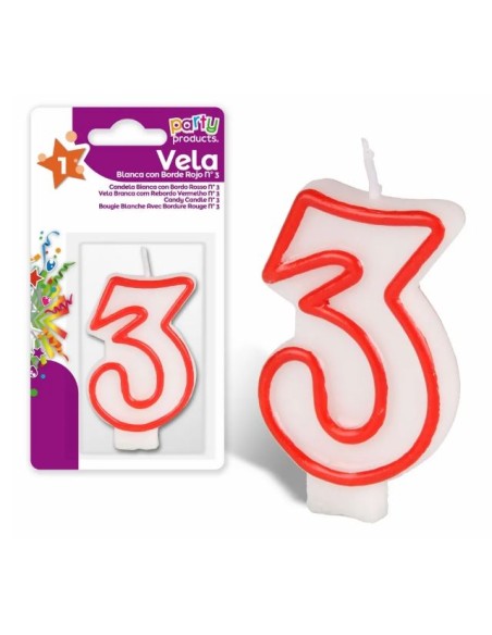 VELA  Nº 3 BLANCA CON BORDE ROJO