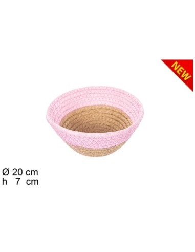 CESTA CUERDA PAPEL NATURAL/ROSA SIN ASAS