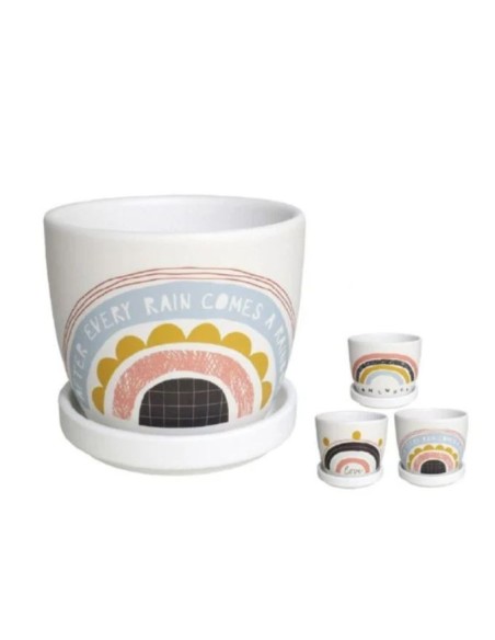 MACETERO C/PLATO ARCO IRIS 12X10CM 3 SURTIDO