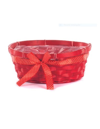 CESTO BAMBU OVALADO ROJO CON LAZO D.25H10
