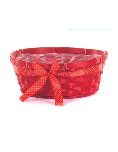 CESTO BAMBU OVALADO ROJO CON LAZO D.25H10