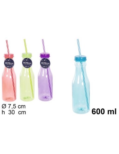 BOTELLA 600ML C/CAÑITA COLORES SURTIDOS