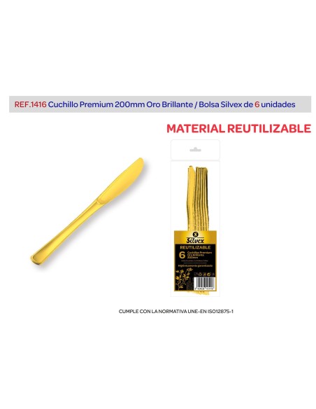 CUCHILLO PREMIUM REUTILIZABLE ORO BRILLANTE L.6