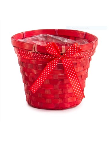 CESTO  RECTANGULAR BAMBU ROJO CON LAZO D.26X13H12