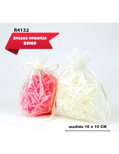 BOLSA DE ORGANZA 10 X15CM BEIGE 4UD