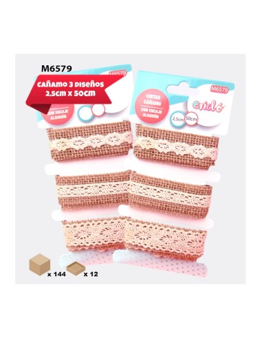 CINTAS DE CAÑAMO CON ENCAJE DE ALGODON 3PCS 2.5