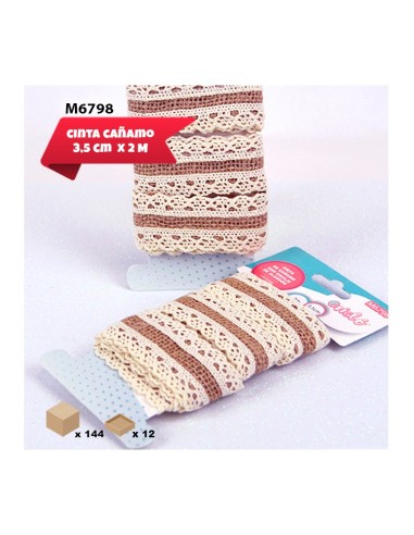 CINTA DE CAÑAMO CON ENCAJE DE ALGODON 3PCS 2.5