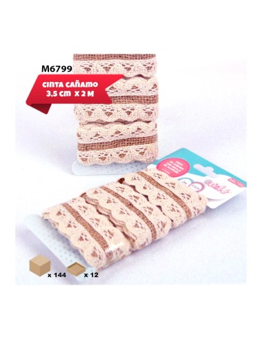 CINTA DE CAÑAMO CON ENCAJE DE ALGODON LATERAL 3 PCS (M6799)