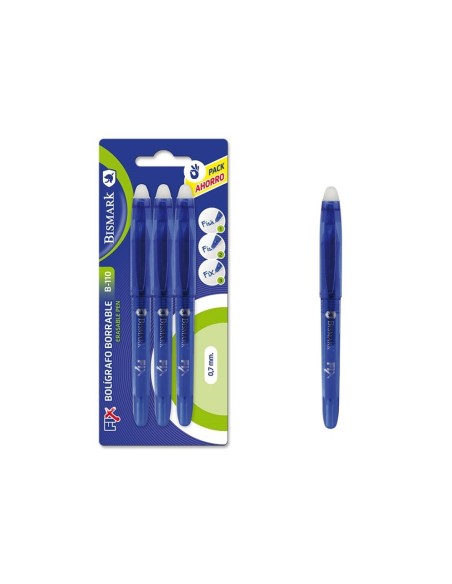 BOLIGRAFO BISMARK BORRABLE C/CAP AZUL BL3.