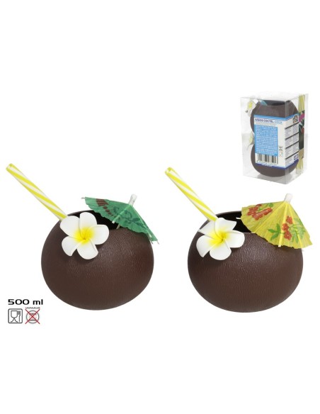 SET 2 VASOS COCTEL COCO C/PAJITA/SOM 420ML