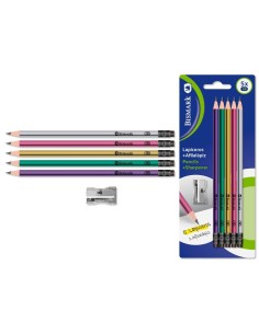 LAPICEROS METALIZADOS HB C/GOMA BLISTER 5 UDS AFILALÁPIZ