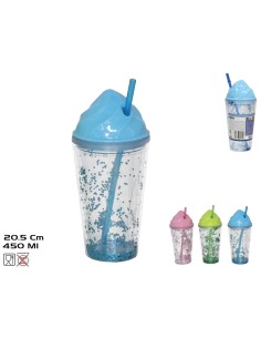 VASO C/ CAÑITA HALEY 3 COL SRT 450 ML