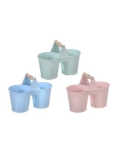 MACETERO METAL DOBLE  SURTIDOS BRILLO 22/11x8,2x10,6cm