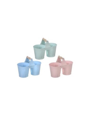 MACETERO METAL DOBLE  SURTIDOS BRILLO 22/11x8,2x10,6cm