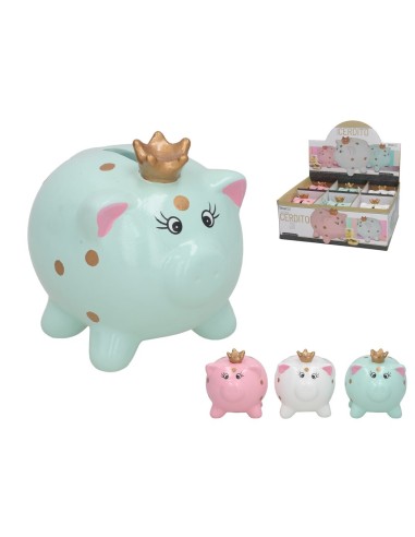 HUCHA CERDITO CERAMICA 3 COLORES SURT 10.7X9.3X10.