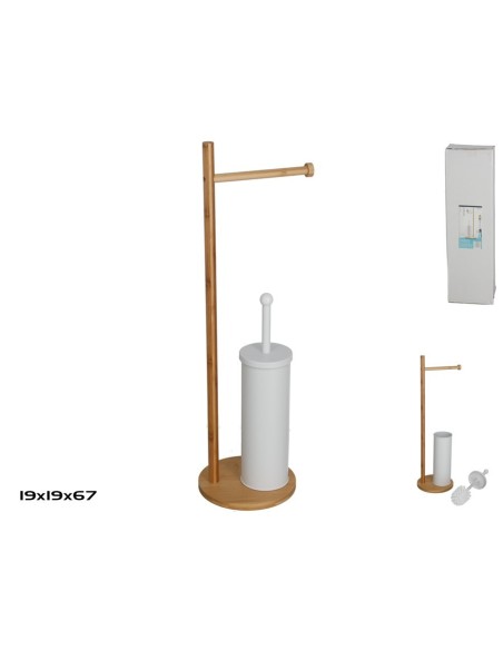 ESCOBILLERO PORTARROLLO BAMBU 19X67CM BLANCO