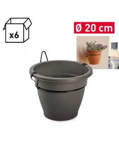 MACETA 20 CM CON SOPORTE PARED ANTRACITA