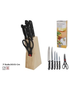 SET 7 CUCHILLOS CON TIJERAS SOPORTE MADERA 19CM