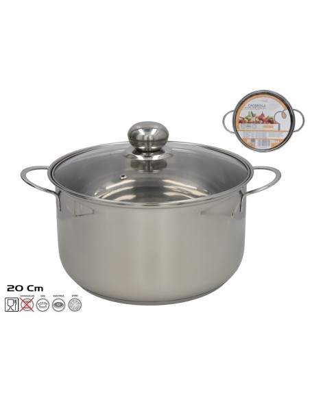 CACEROLA 20CM ACERO CON TAPA DE VIDRIO EBRO
