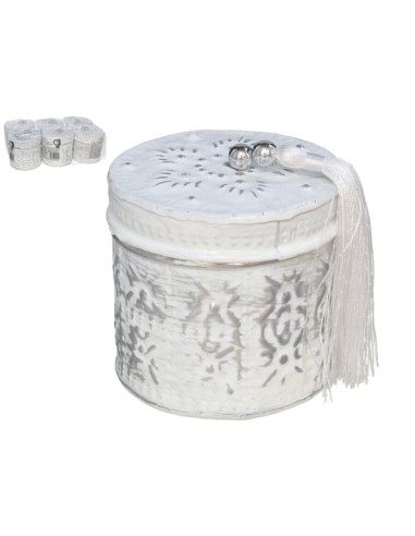 CAJA ALUMINIO REDONDA 7CM BLANCO CON BORLA