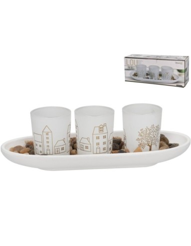 PORTAVELAS BLANCO PIEDRA LOU 26X10X7,5 CM