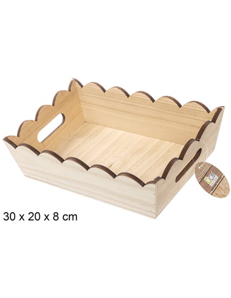 CAJA MADERA ONDULADA RECTANGULAR NATURAL 30X20 CM