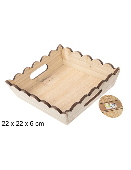 CAJA MADERA ONDULADA CUADRADA NATURAL 22 CM