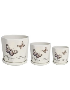 SET 3 MACETEROS C/PLATO MARIPOSAS
