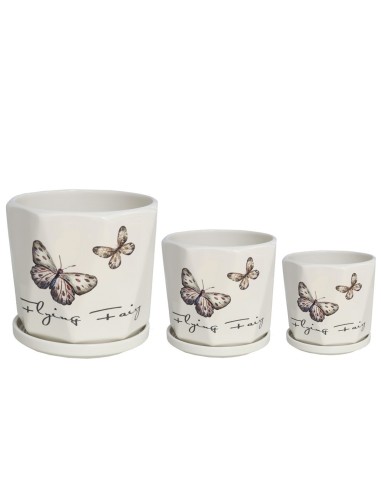 SET 3 MACETEROS C/PLATO MARIPOSAS