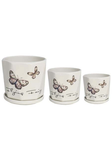 SET 3 MACETEROS C/PLATO MARIPOSAS