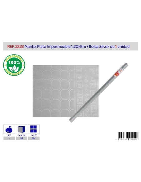 MANTEL IMPERMEABLE 1.20X5M PLATA
