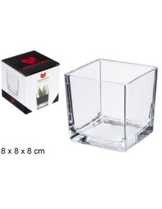 FLORERO CRISTAL CUADRADO NATURAL 8x8x8CM
