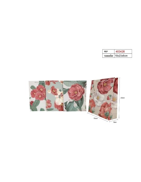 BOLSA DE REGALO 23X18X10CM 4COL FLORES