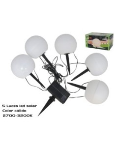 GUIRNALDA LUMINOSA SOLAR 5 BOMBILLAS ESFERICAS LED 2M+4M LUZ