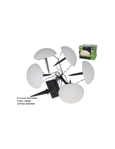 GUIRNALDA LUMINOSA SOLAR 5 BOMBILLAS RED LED 2M+4M