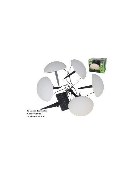 GUIRNALDA LUMINOSA SOLAR 5 BOMBILLAS RED LED 2M+4M