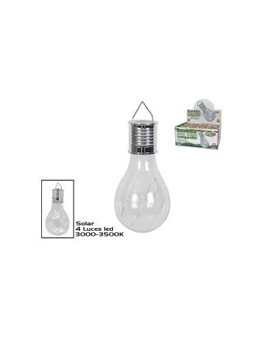 BOMBILLA SOLAR COLGAR TRANSPARENTE 4LED