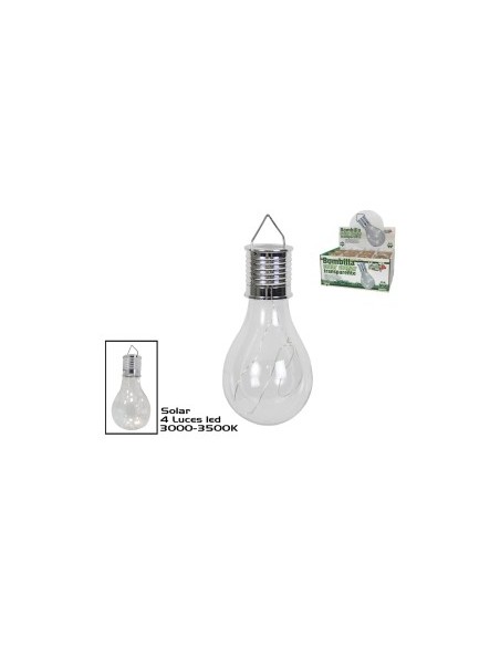 BOMBILLA SOLAR COLGAR TRANSPARENTE 4LED