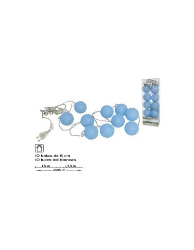 GUIRNALDA 10BOLAS AZULES LED 6CM 1,5+1,3