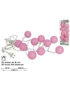 GUIRNALDA 10BOLAS ROSA LED 6CM 1,5+1,35M
