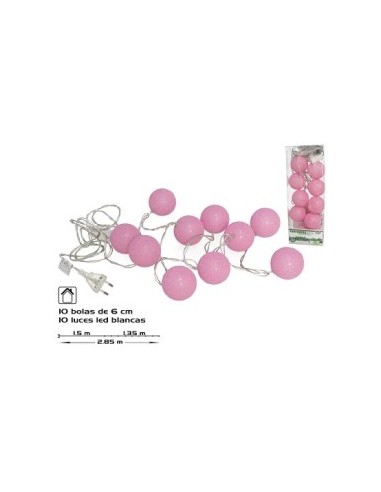 GUIRNALDA 10BOLAS ROSA LED 6CM 1,5+1,35M