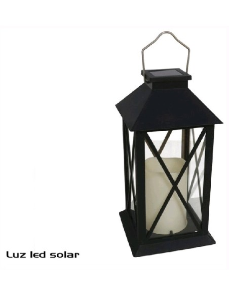 FAROL SOLAR CON VELA LED 14X14X28 CM