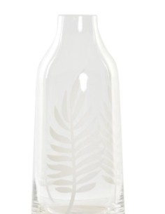 JARRON CRISTAL 9X9X20 HOJAS GRABADO TRANSPARENTE
