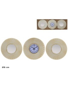 SET RELOJ 2 ESPEJOS 25 CM BLANCO