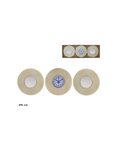 SET RELOJ 2 ESPEJOS 25 CM BLANCO