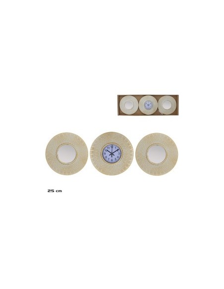 SET RELOJ 2 ESPEJOS 25 CM BLANCO