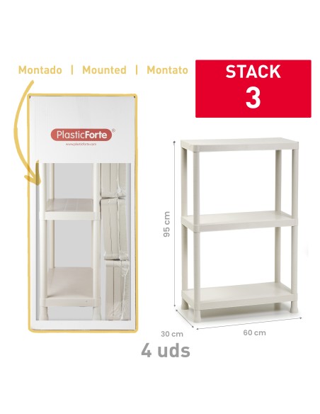 ESTANTERIA STACK RECICLADO 3 BALDAS 4 U BEIGE F23 JASPEADO
