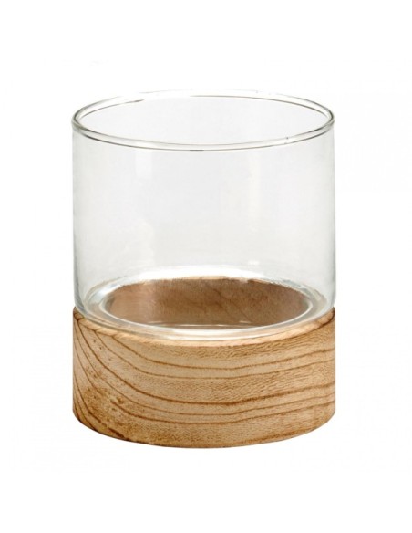 PORTA VELAS CRISTAL BASE MADERA RED PQ