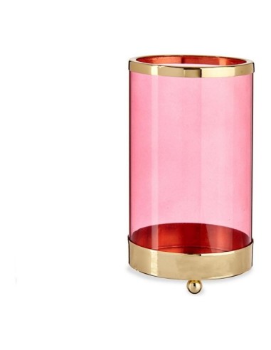 BASE VELA CRISTAL CILIND ROSA METAL ORO