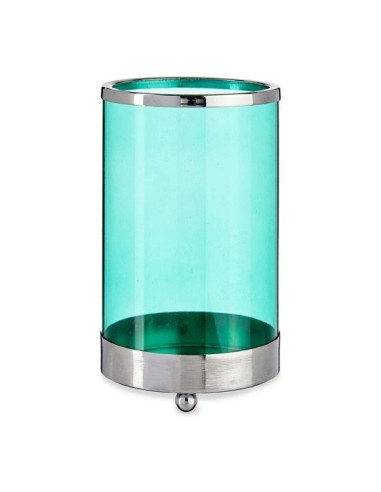 BASE  VELA CRISTAL CILIND AZUL METAL PLAT